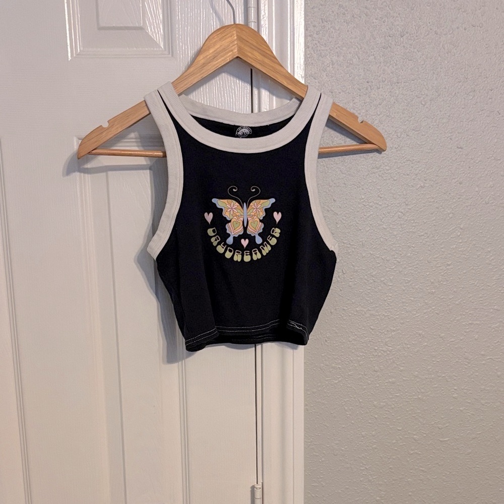 Pacsun Butterfly Cropped Razorback RibbedTank Top Size Small